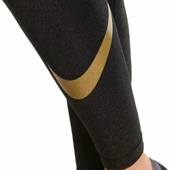 Nike Pro Dri Fit Black/Gold Metallic Swoosh Training Tights XS - Picture 4 of 10